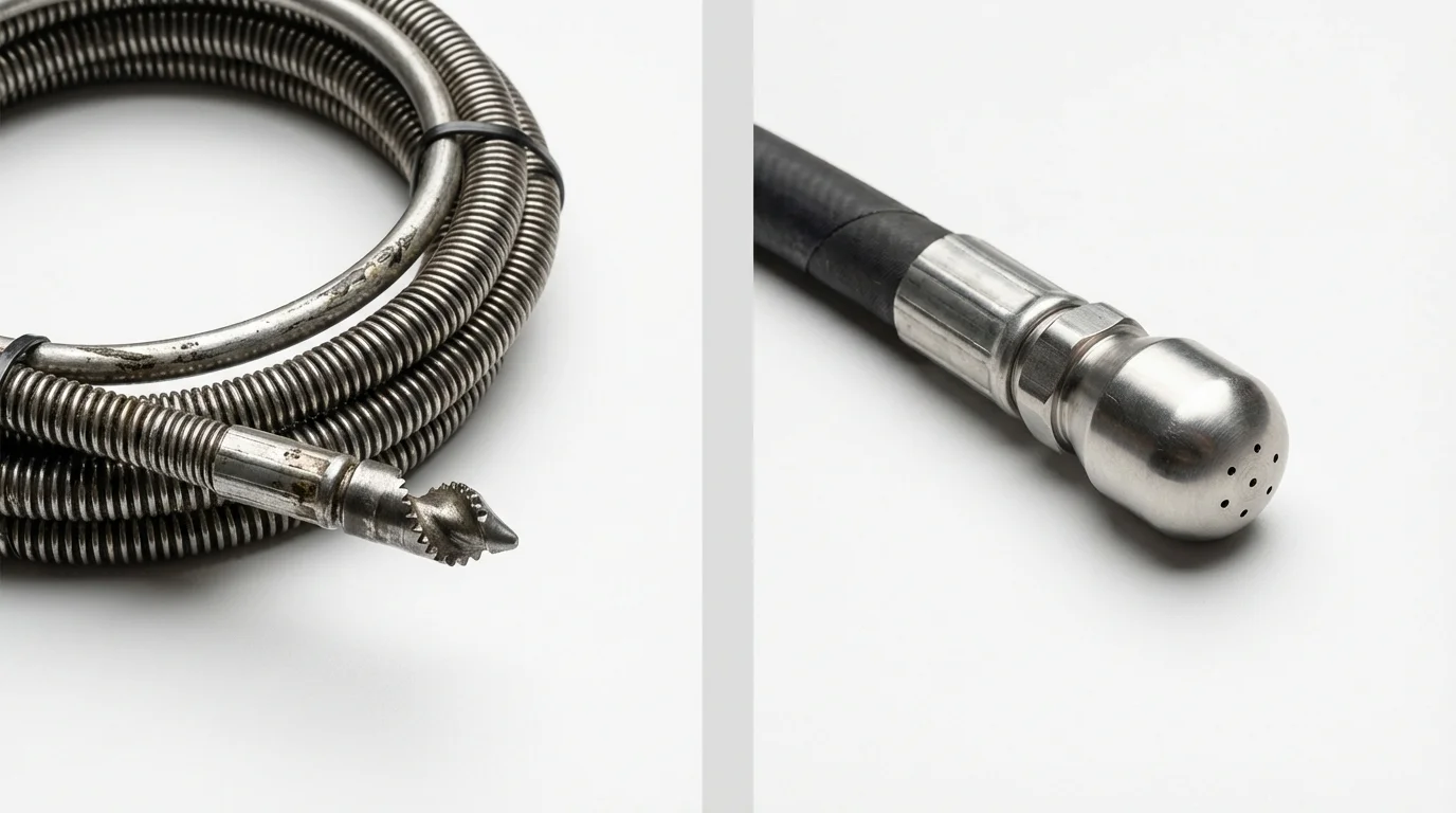 Drain snake cable and hydro jetting nozzle used for drain cleaning in Avila Beach, CA
