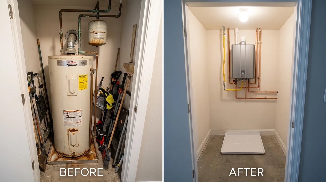 Tank water heater versus wall-mounted tankless unit comparison for Avila Beach, CA homeowners